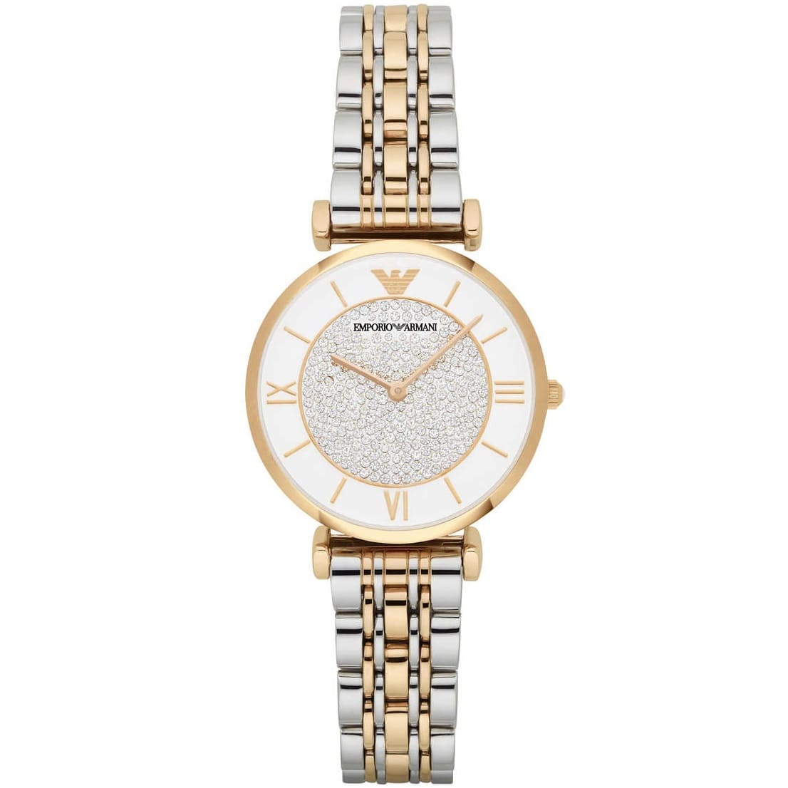 Emporio Armani AR2076 Women’s Crystal Dial Two-Tone Stainless Steel Gianni T-Bar Watch