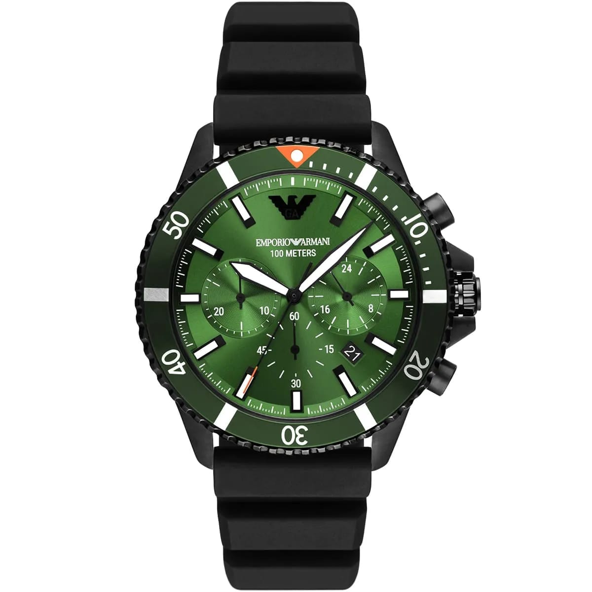 Emporio Armani AR11463 Men’s Green Dial Silicone Strap Diver Chronograph Watch