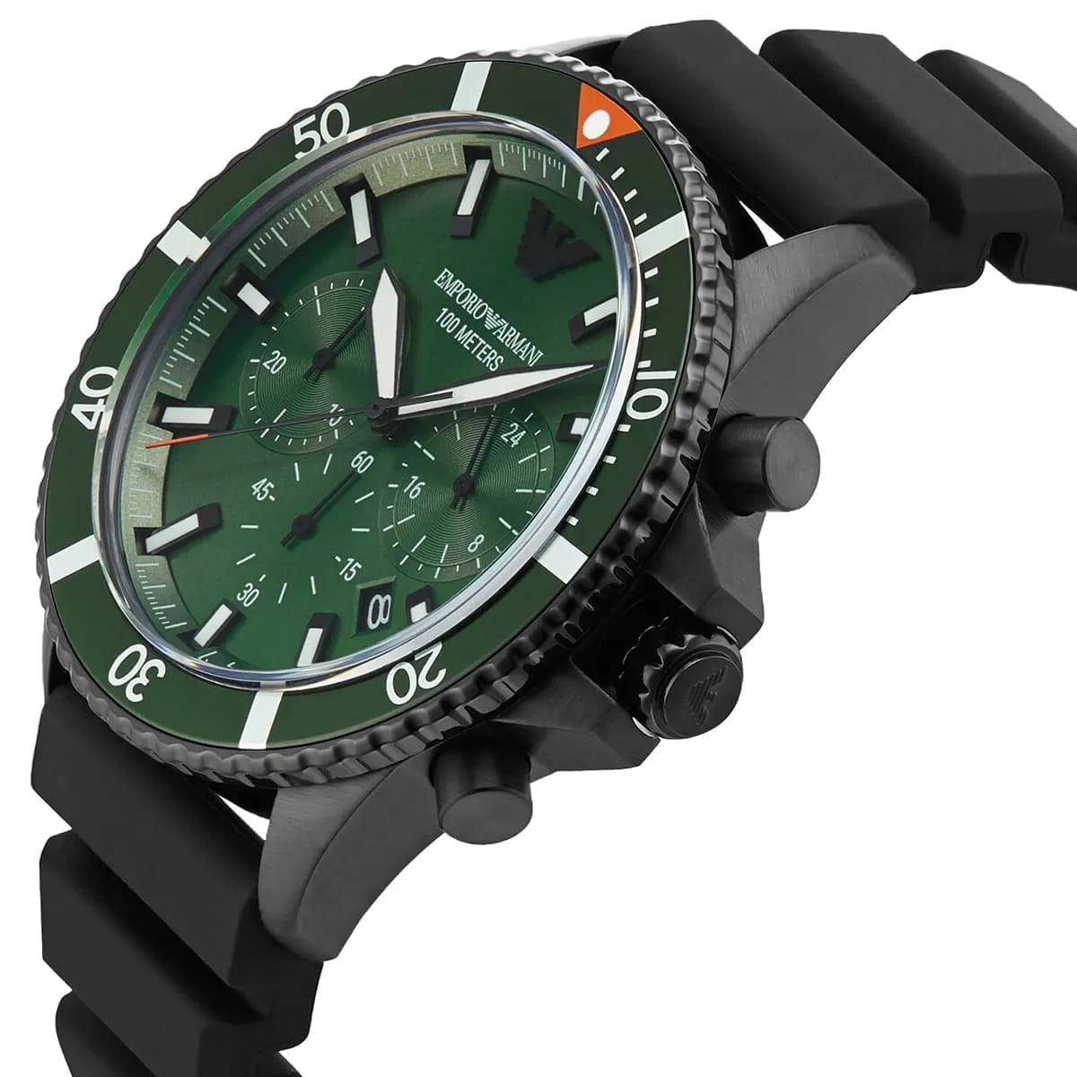 Emporio Armani AR11463 Men’s Green Dial Silicone Strap Diver Chronograph Watch