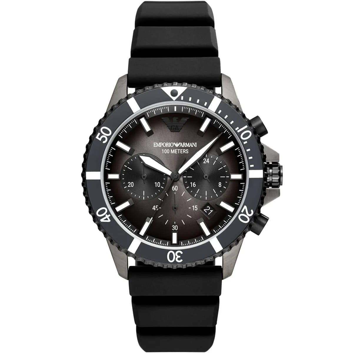 ساعة كرونوغراف Emporio Armani AR11515 للرجال مينا أسود وحزام سيليكون مقاومة للماء