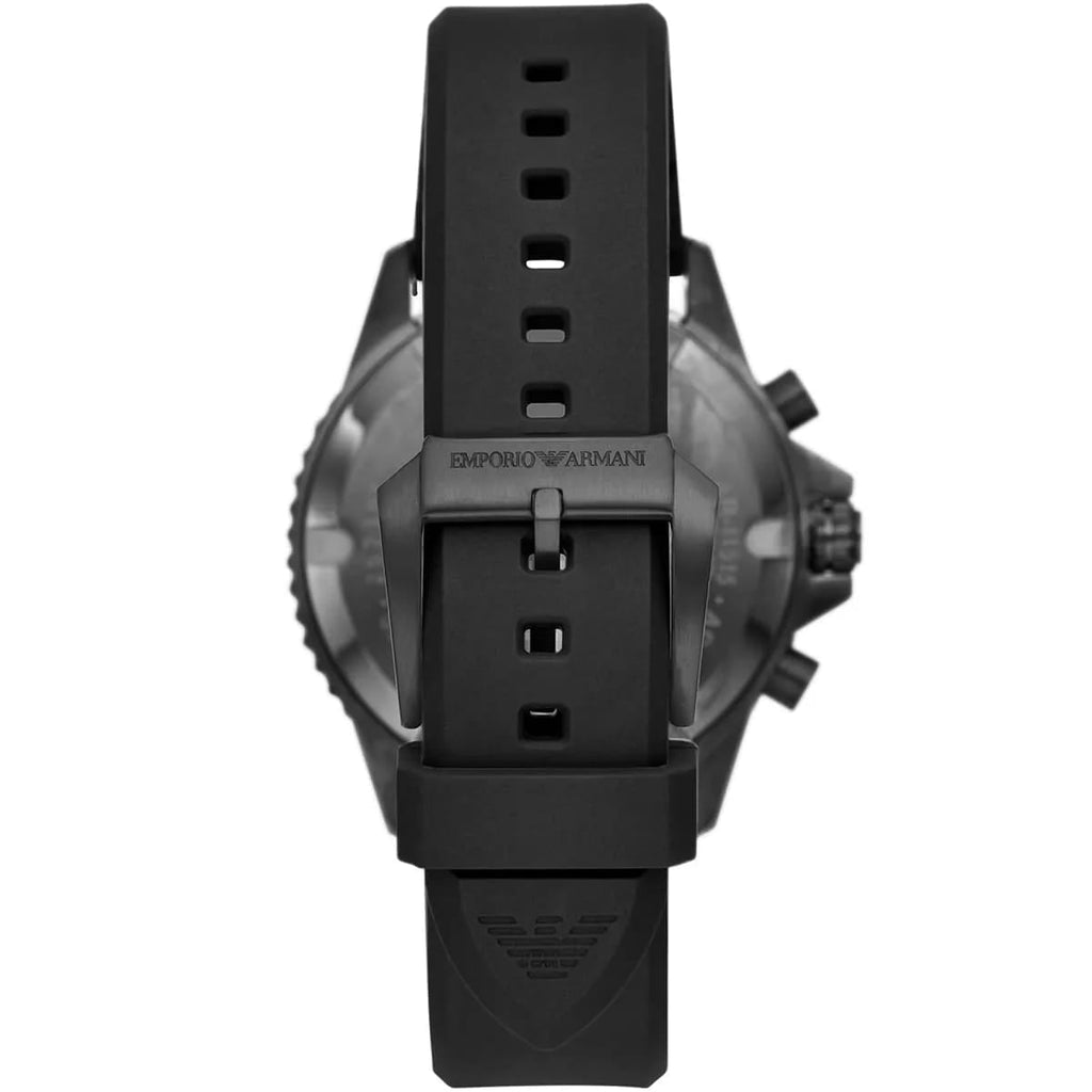 ساعة كرونوغراف Emporio Armani AR11515 للرجال مينا أسود وحزام سيليكون مقاومة للماء