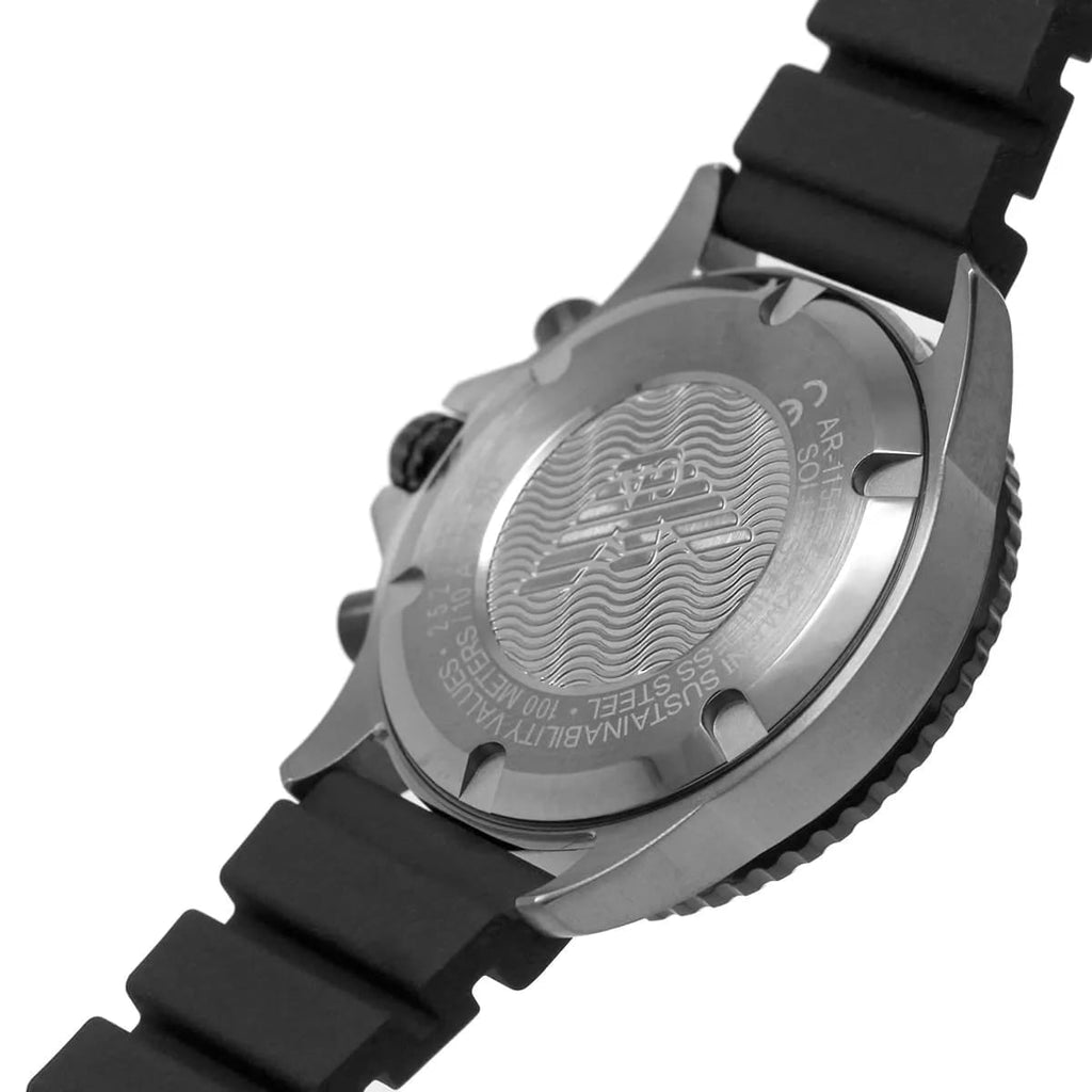 ساعة كرونوغراف Emporio Armani AR11515 للرجال مينا أسود وحزام سيليكون مقاومة للماء