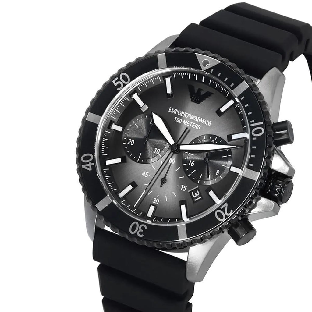 ساعة كرونوغراف Emporio Armani AR11515 للرجال مينا أسود وحزام سيليكون مقاومة للماء