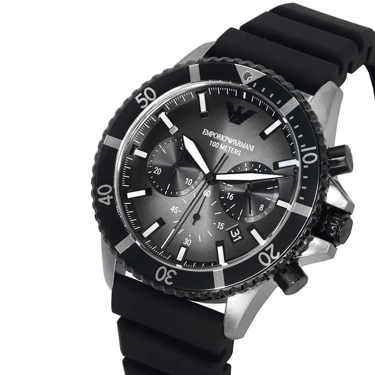 ساعة كرونوغراف Emporio Armani AR11515 للرجال مينا أسود وحزام سيليكون مقاومة للماء