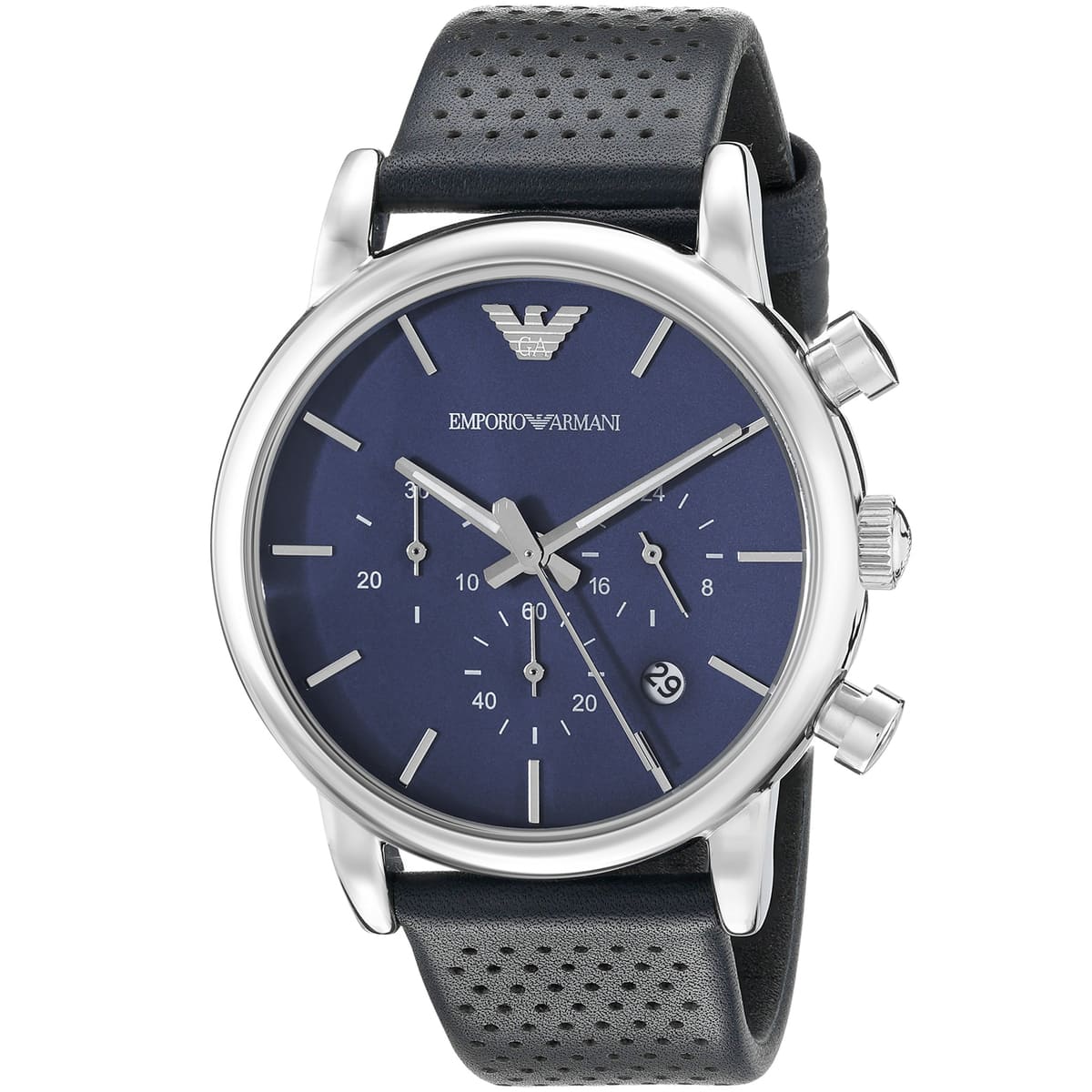Emporio Armani AR1736 Men’s Blue Dial Blue Leather Chronograph Watch