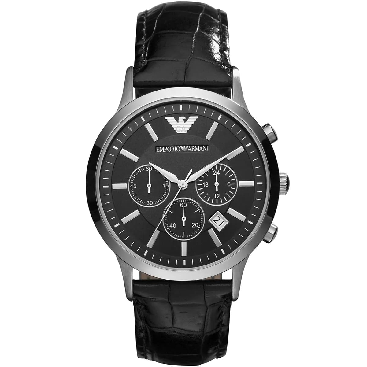Emporio Armani AR2447 Men’s Black Dial Black Leather Chronograph Watch