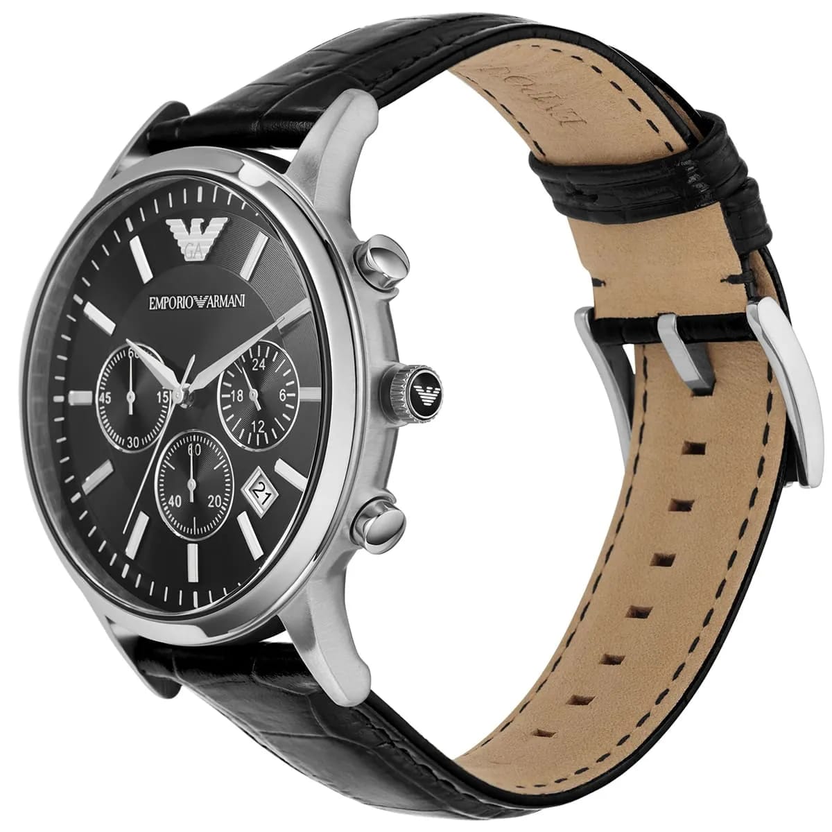 Emporio Armani AR2447 Men’s Black Dial Black Leather Chronograph Watch