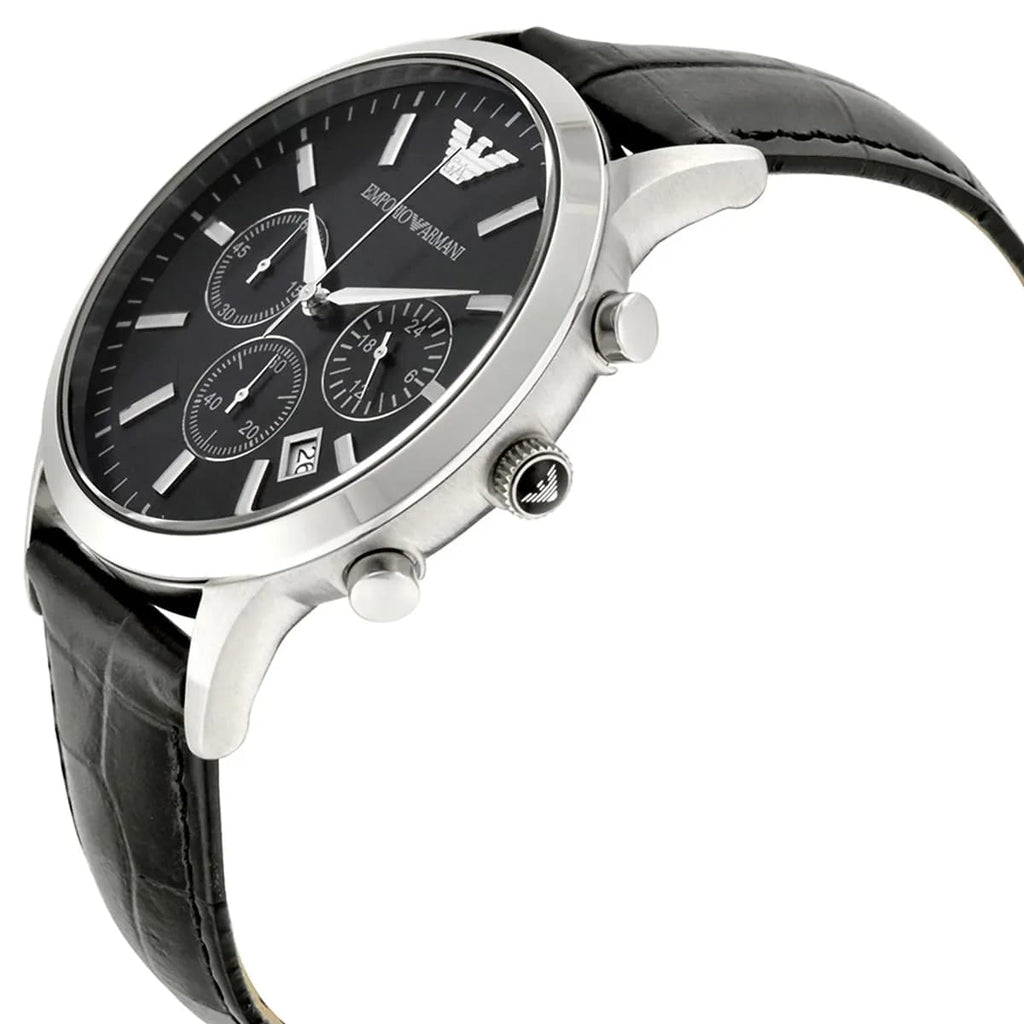 Emporio Armani AR2447 Men’s Black Dial Black Leather Chronograph Watch