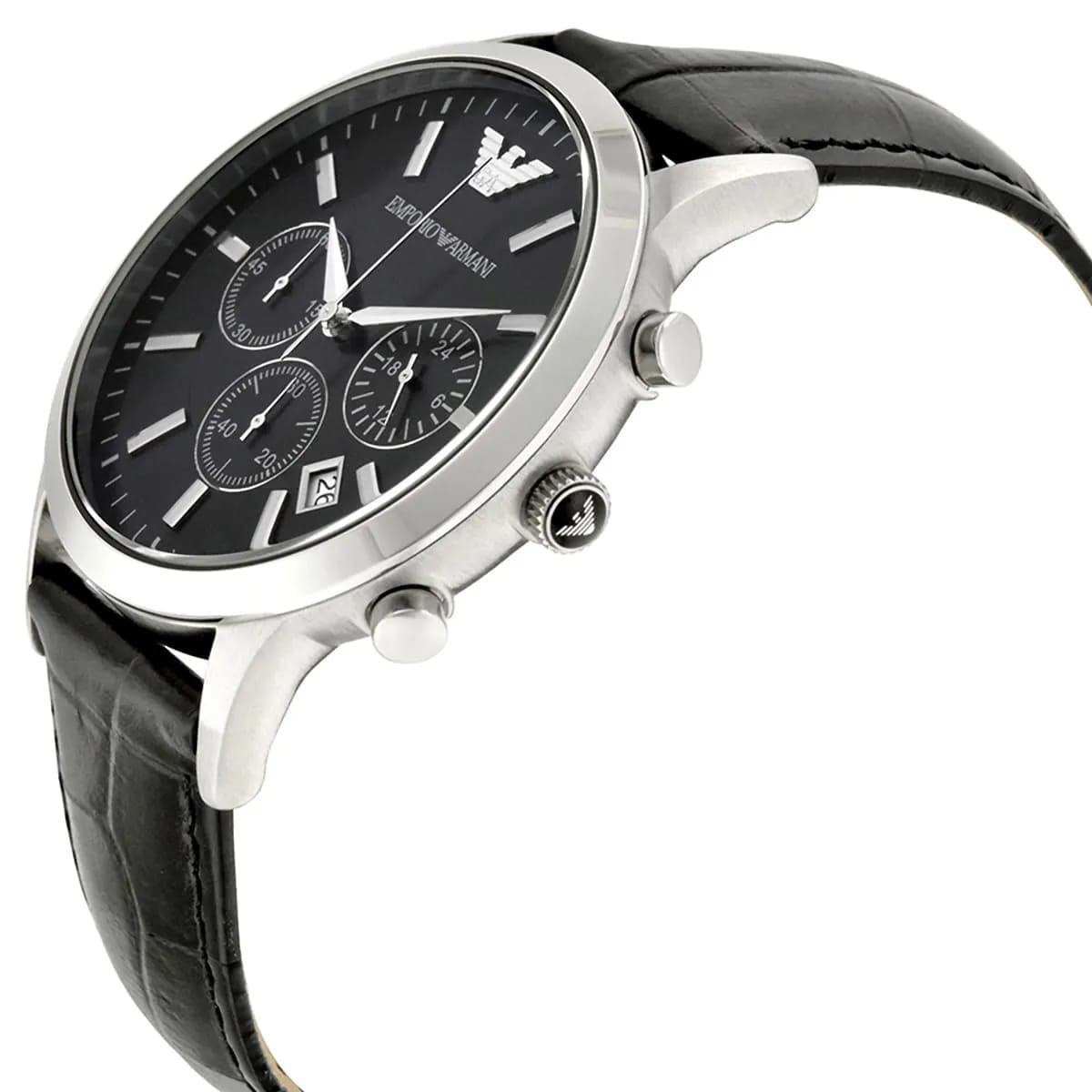 Emporio Armani AR2447 Men’s Black Dial Black Leather Chronograph Watch