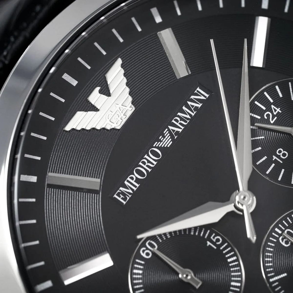 Emporio Armani AR2447 Men’s Black Dial Black Leather Chronograph Watch