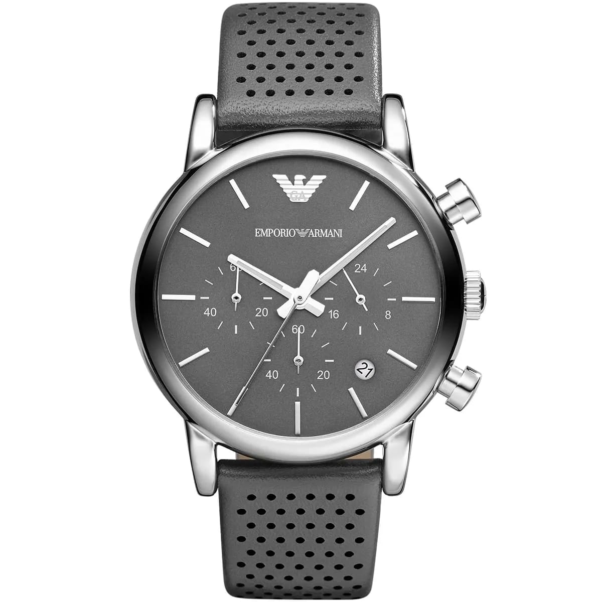 Emporio Armani AR1735 Men’s Grey Dial Grey Leather Chronograph Watch