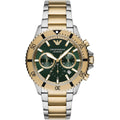 ساعة كرونوغراف Emporio Armani AR11586 للرجال، غواص، مينا أخضر، ستانلس ستيل بلونين