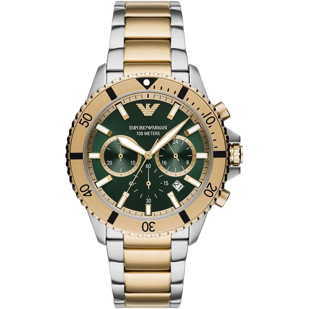 Emporio Armani AR11586 Men’s Green Dial Two-Tone Stainless Steel Diver Chronograph Watch