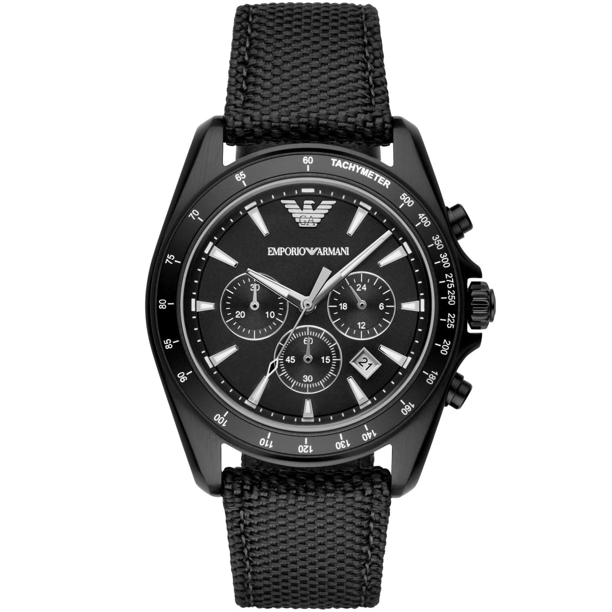 Emporio Armani AR6131 Men’s Black Dial Black Fabric Strap Sigma Chronograph Watch