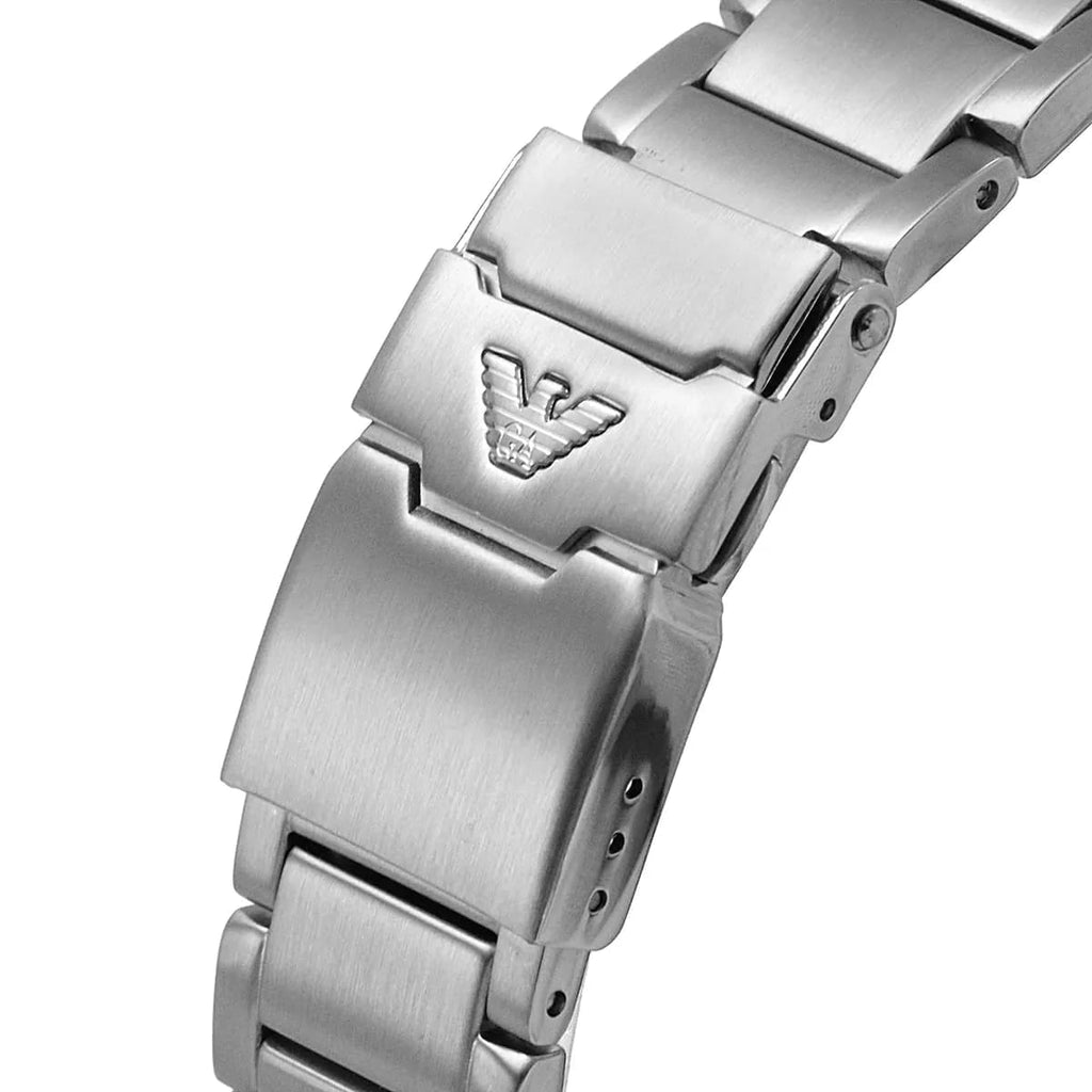 ساعة إمبوريو أرماني AR11360 دايفر كرونوغراف للرجال، مينا أسود، ستانلس ستيل فضي