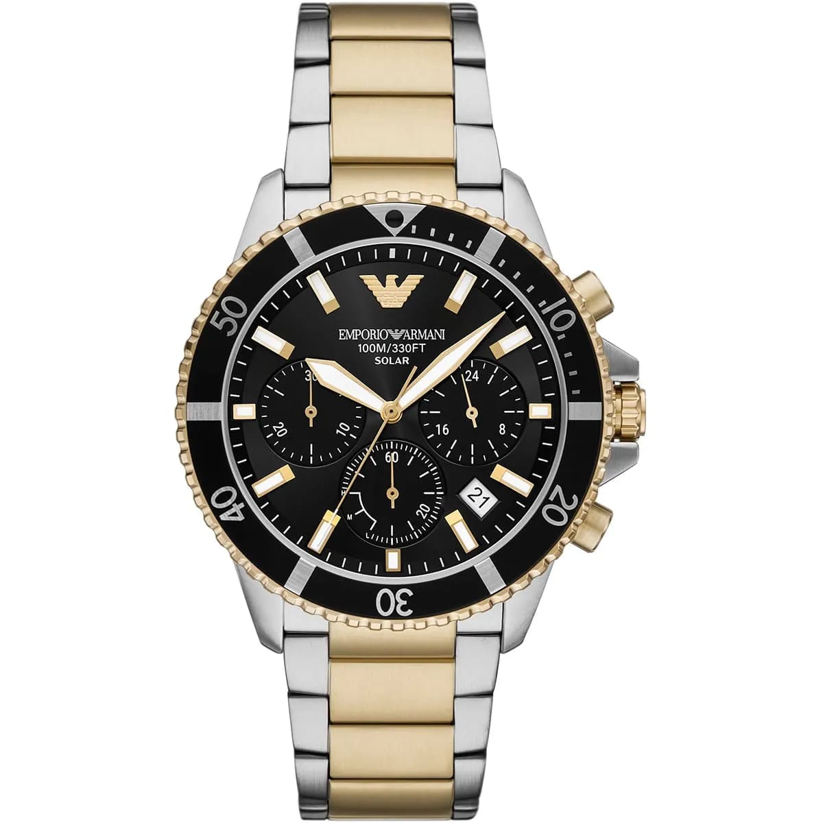 Emporio Armani World Explorer AR11680 Men's Solar Chronograph Black Dial Two-Tone Luxury Watch