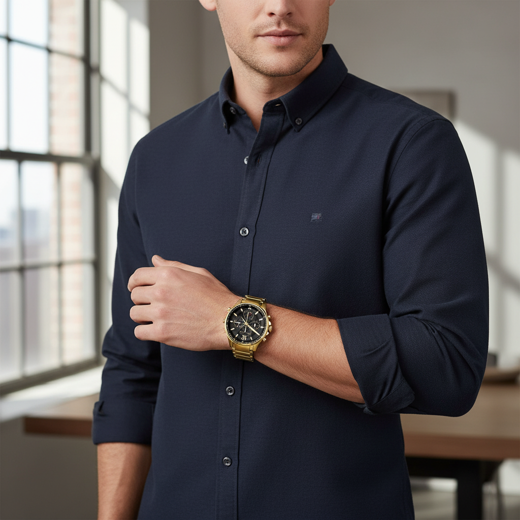 Tommy Hilfiger Damon 1791974 Multi-Function Black Dial Men's Gold-Tone Watch