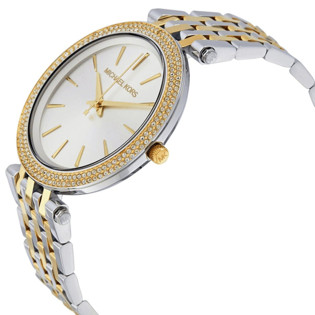 Michael Kors Darci MK3215 Two-Tone Watch with Silver Sunray Dial and Crystal Bezel