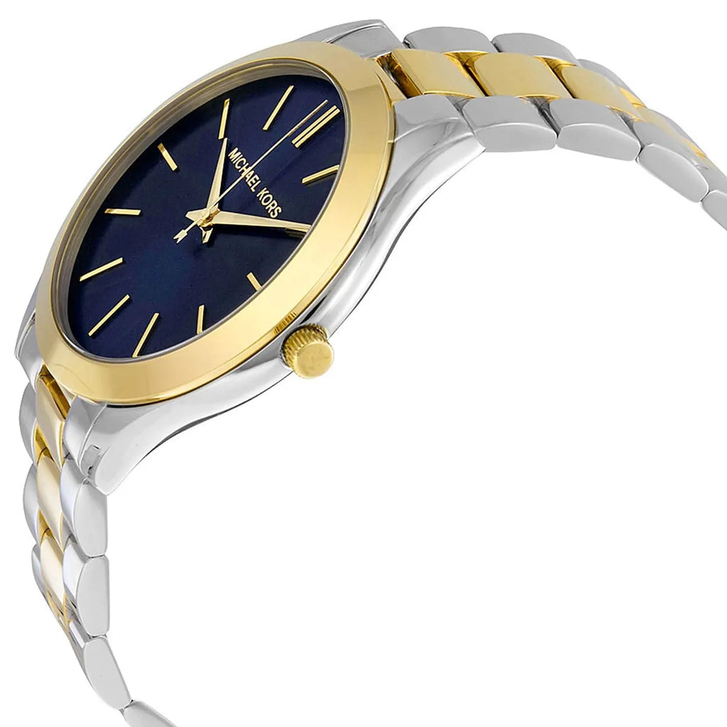 Michael Kors Runway Slim MK3479 Two-Tone Watch with Navy Blue Dial