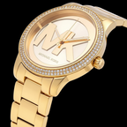 Michael Kors Tibby MK6879 Gold-Tone Watch with Crystal Bezel and MK Logo Dial