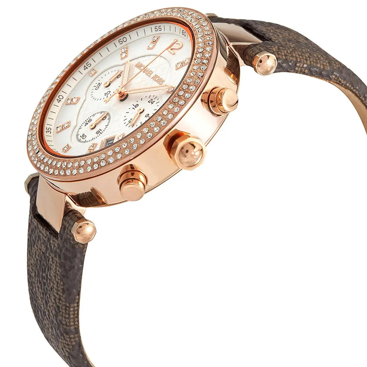 Michael Kors Parker MK6917 Rose Gold Watch with Brown MK Logo Strap