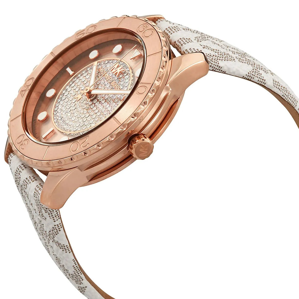 Michael Kors Runway MK6980 Rose Gold Watch with White MK Logo Strap