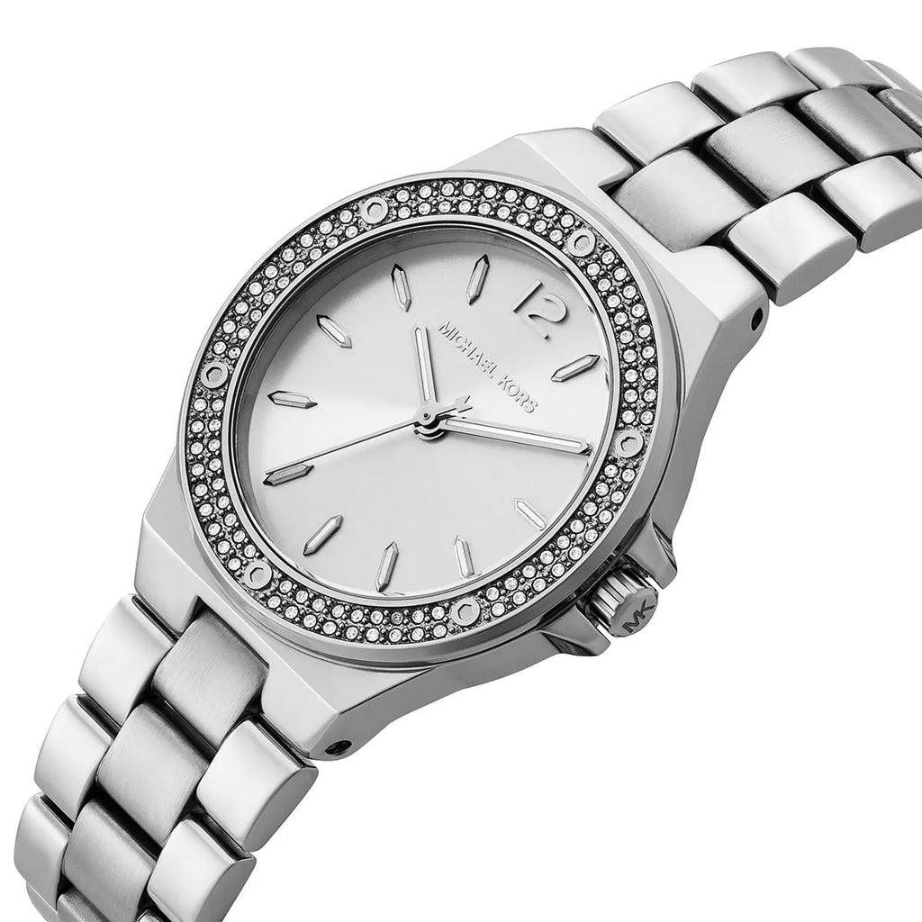 Michael Kors Lennox MK7280 Silver Watch with Crystal Bezel and Silver Dial