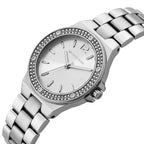 Michael Kors Lennox MK7280 Silver Watch with Crystal Bezel and Silver Dial
