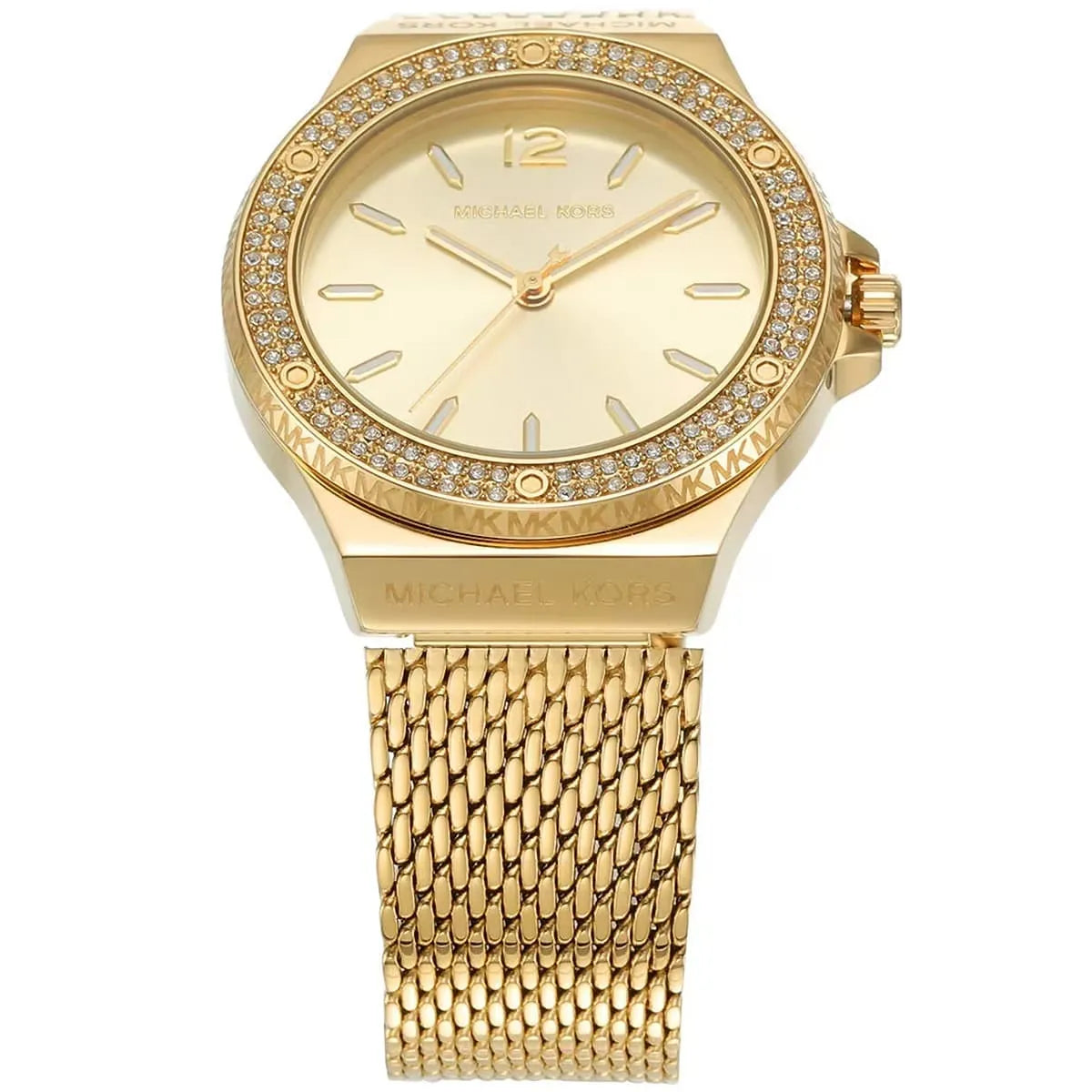 Michael Kors Lennox MK7335 Gold-Tone Watch with Mesh Bracelet and Crystal Bezel
