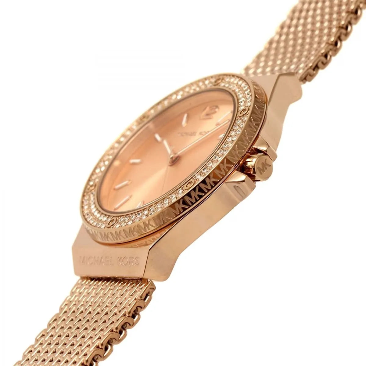 Michael Kors Lennox MK7336 Rose Gold-Tone Watch with Mesh Bracelet and Crystal Bezel
