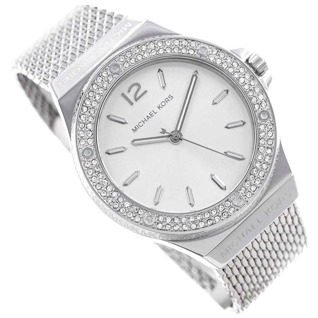 Michael Kors Lennox MK7337 Silver-Tone Watch with Mesh Bracelet and Crystal Bezel