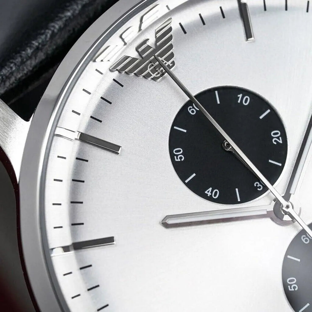 Emporio Armani Classic AR0385 White Panda Dial Leather Watch