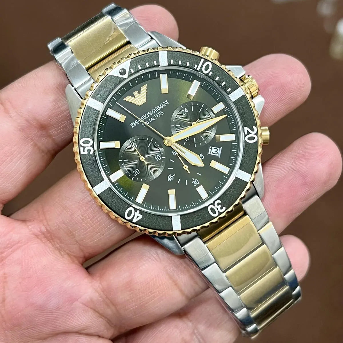 Emporio Armani Diver AR11361 Two-Tone Green Dial Watch