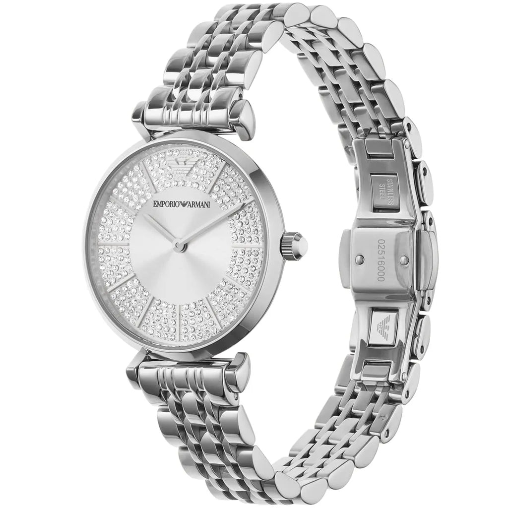 Emporio Armani Gianni T-Bar AR11445 Full Crystal Silver Dial Watch