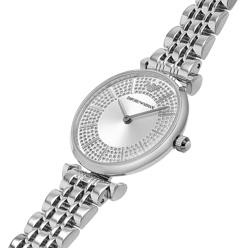 Emporio Armani Gianni T-Bar AR11445 Full Crystal Silver Dial Watch