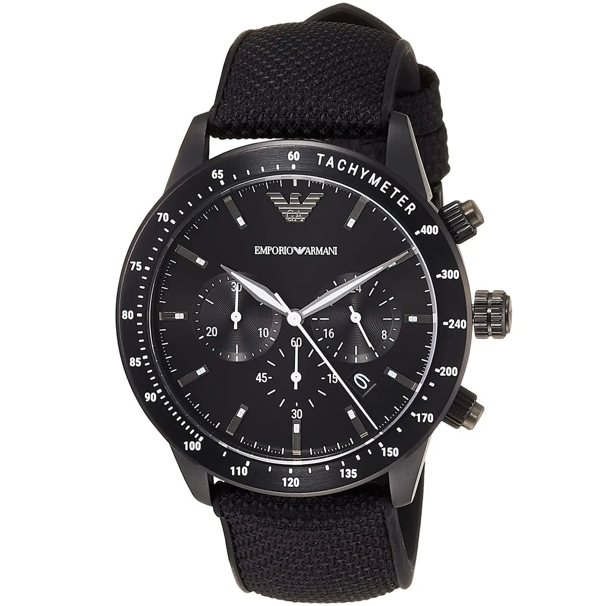 Emporio Armani Mario AR11453 All-Black Chronograph Fabric Watch