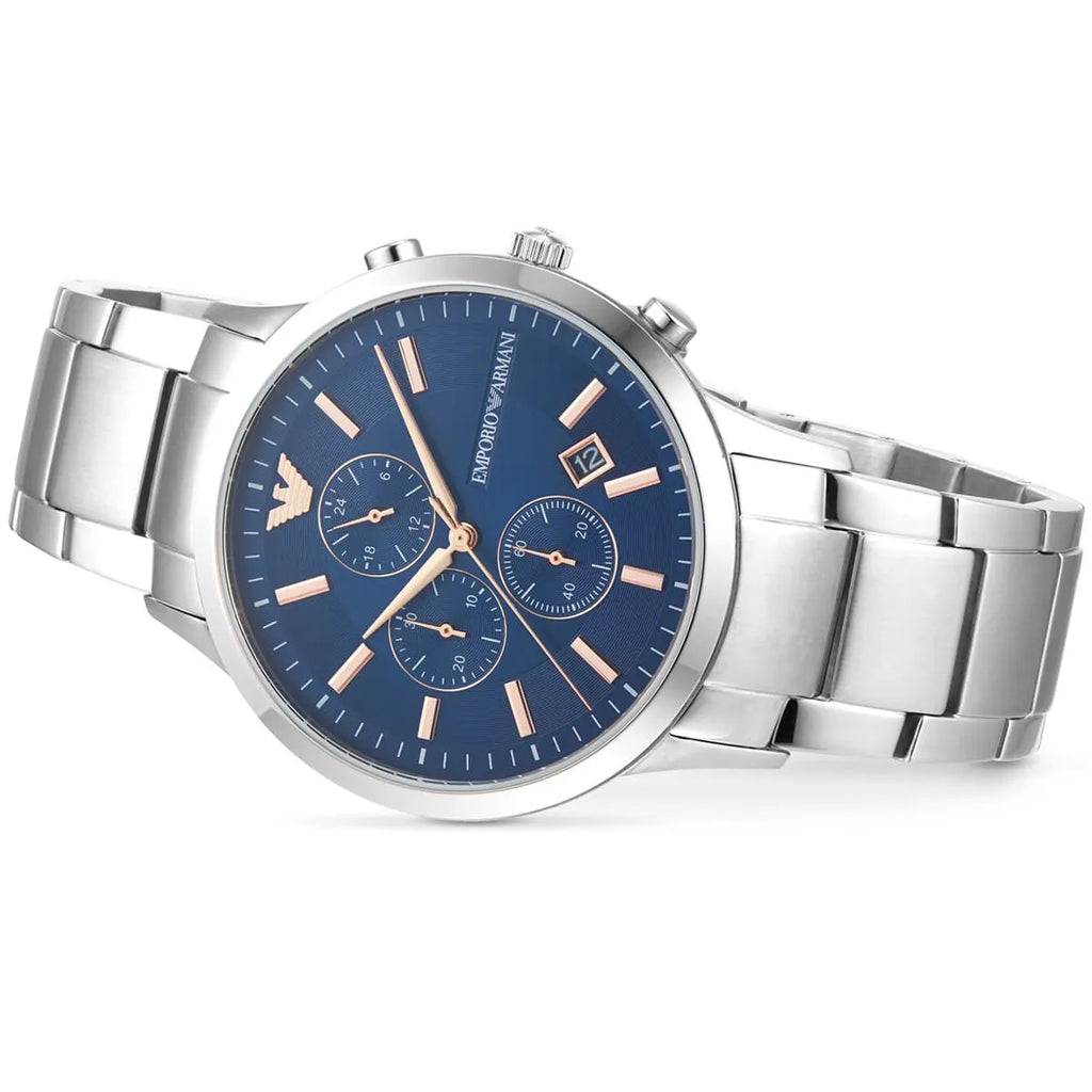 Emporio Armani Renato AR11458 Blue Dial Rose Gold Accents Watch