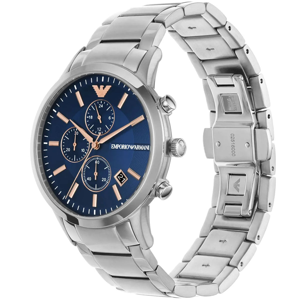 Emporio Armani Renato AR11458 Blue Dial Rose Gold Accents Watch