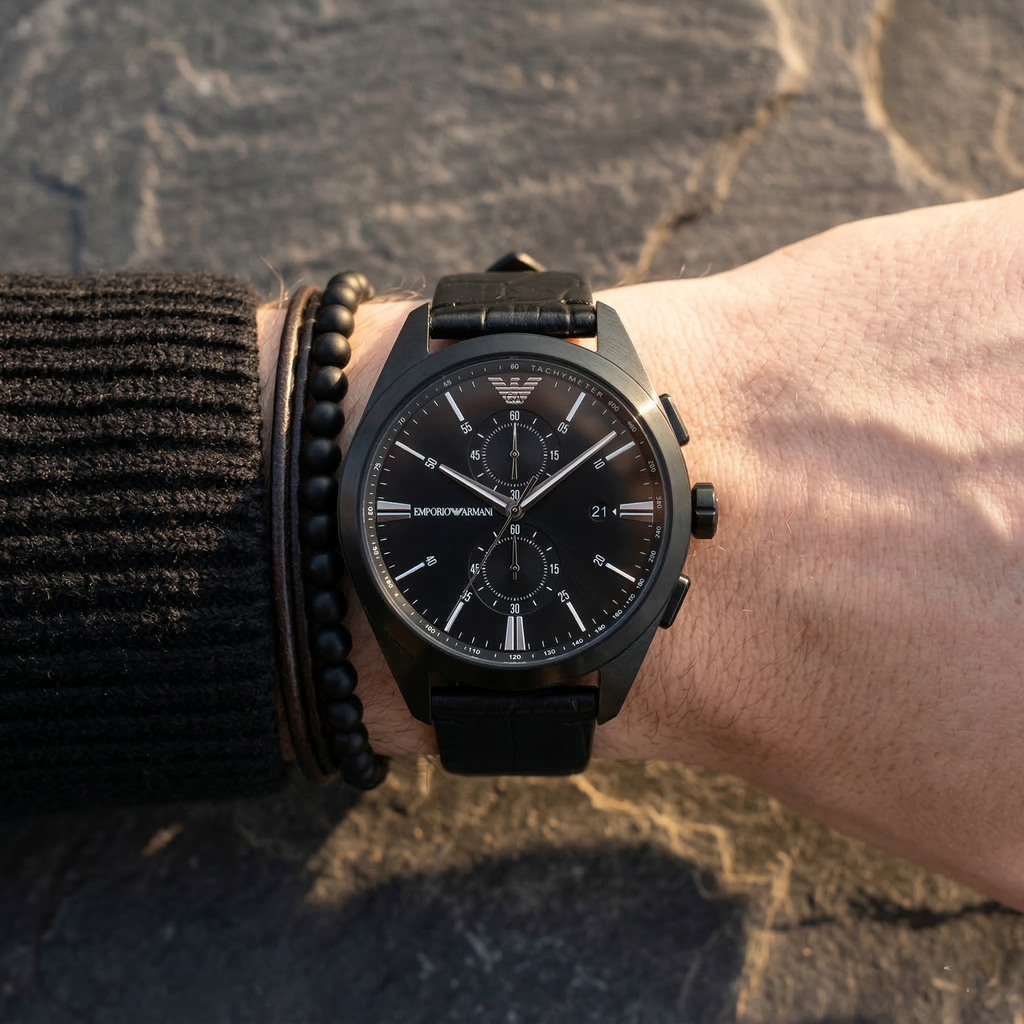 Emporio Armani Claudio AR11483 All Black Chronograph Leather Men's Watch