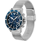 Emporio Armani Diver AR11587 Silver-Tone Blue Dial Mesh Strap Men's Watch