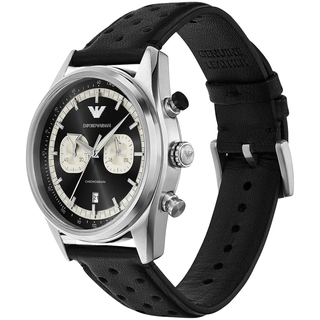 Emporio Armani Racer AR11635 Silver-Tone Black Dial Leather Men's Watch