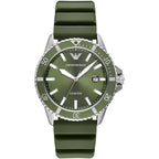 Emporio Armani World Explorer AR11638 Silver-Tone Green Dial Rubber Men's Watch