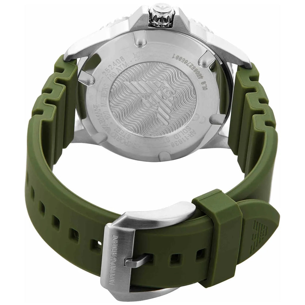 Emporio Armani World Explorer AR11638 Silver-Tone Green Dial Rubber Men's Watch