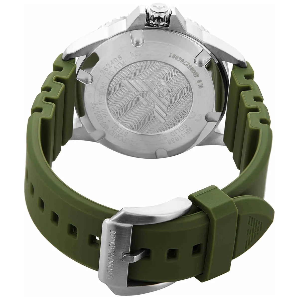 Emporio Armani World Explorer AR11638 Silver-Tone Green Dial Rubber Men's Watch
