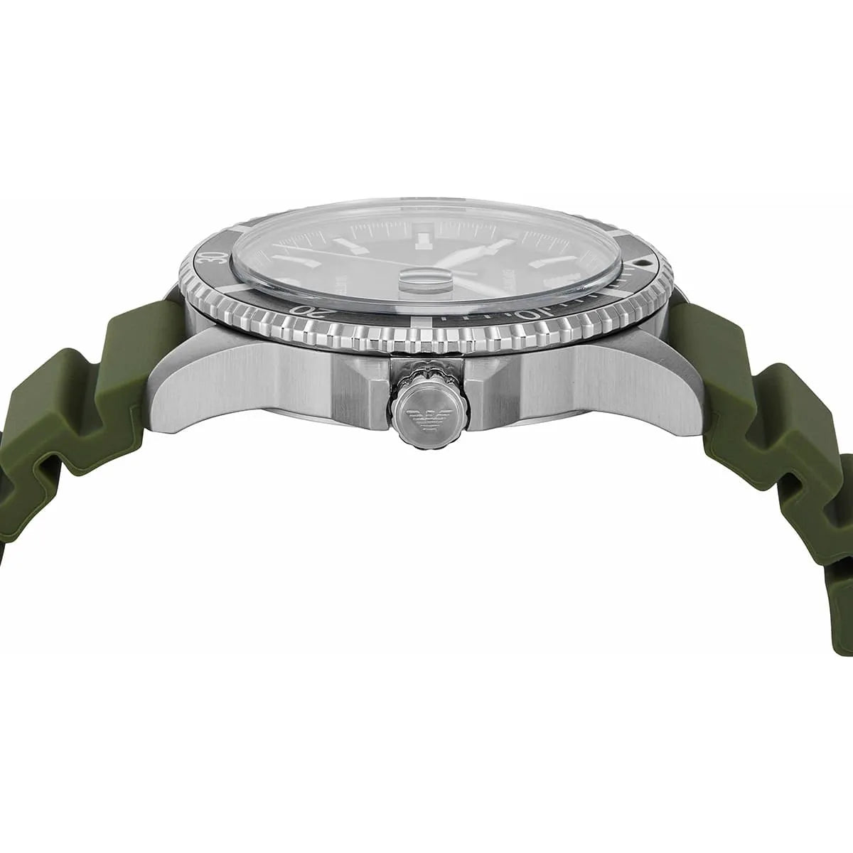 Emporio Armani World Explorer AR11638 Silver-Tone Green Dial Rubber Men's Watch