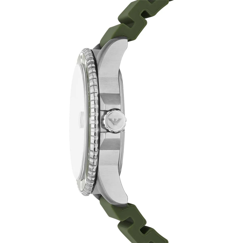 Emporio Armani World Explorer AR11638 Silver-Tone Green Dial Rubber Men's Watch