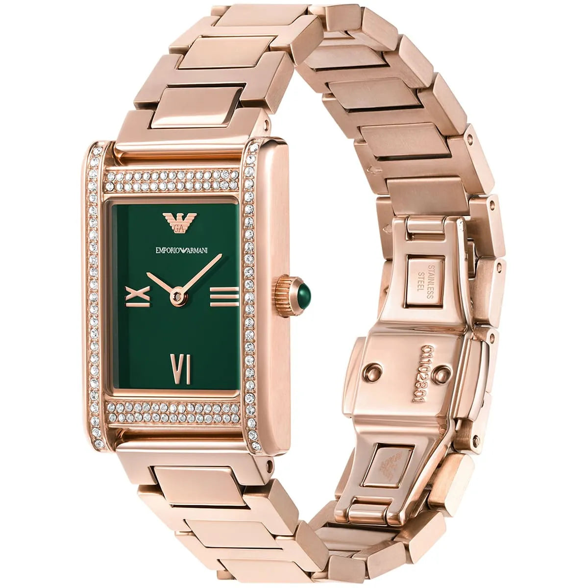 Emporio Armani Genni AR11641 Rose Gold Green Rectangular Ladies Watch