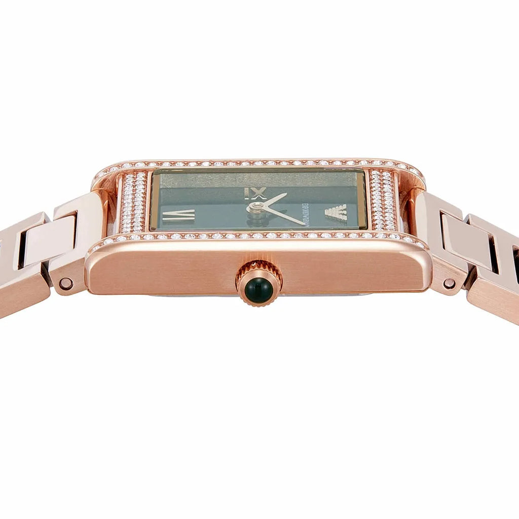 Emporio Armani Genni AR11641 Rose Gold Green Rectangular Ladies Watch
