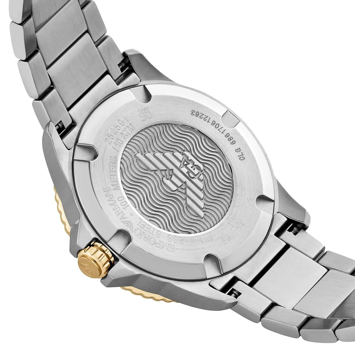 ساعة إمبوريو أرماني وورلد إكسبلورر للرجال ثنائية اللون بمينا أزرق AR11682