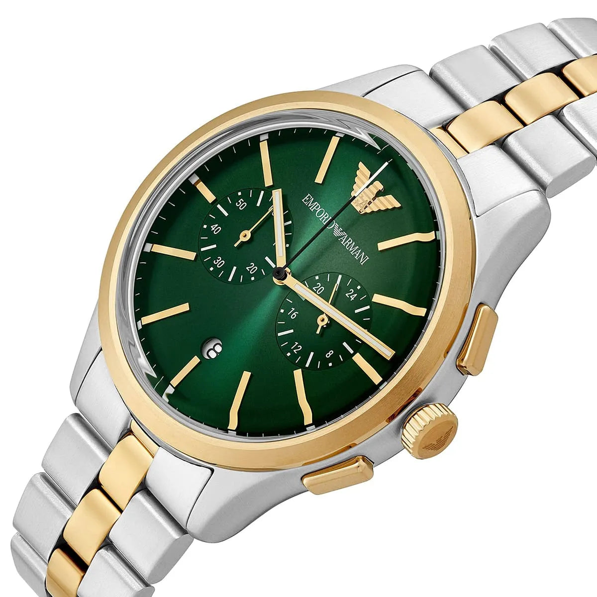 Emporio Armani Dario AR11692 Chronograph Green Dial Two-Tone Stainless Steel Men's Watch